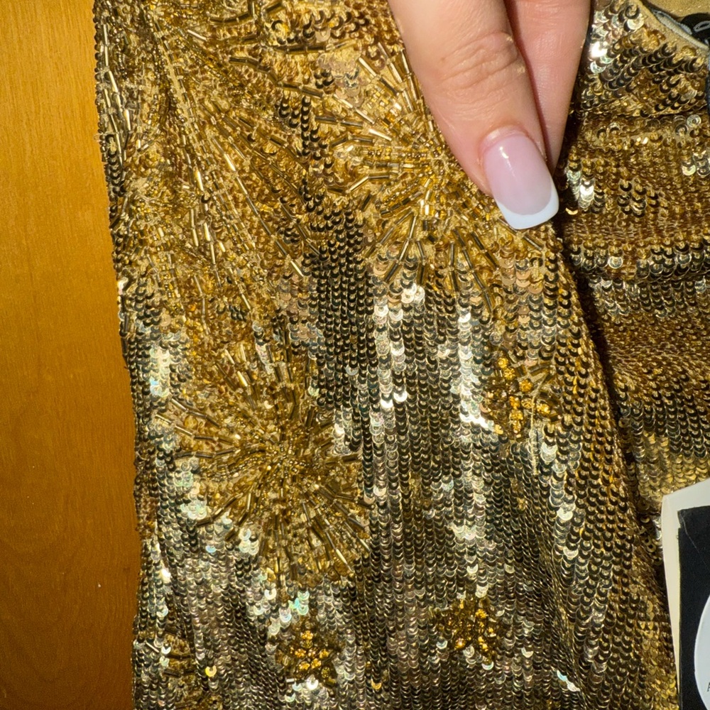 Retrofete Gold Sequin Draped Mini Skirt - NWT Size M - Picture 5 of 10